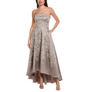 Theia Womens  Pamela Embroidered Gown, Tan